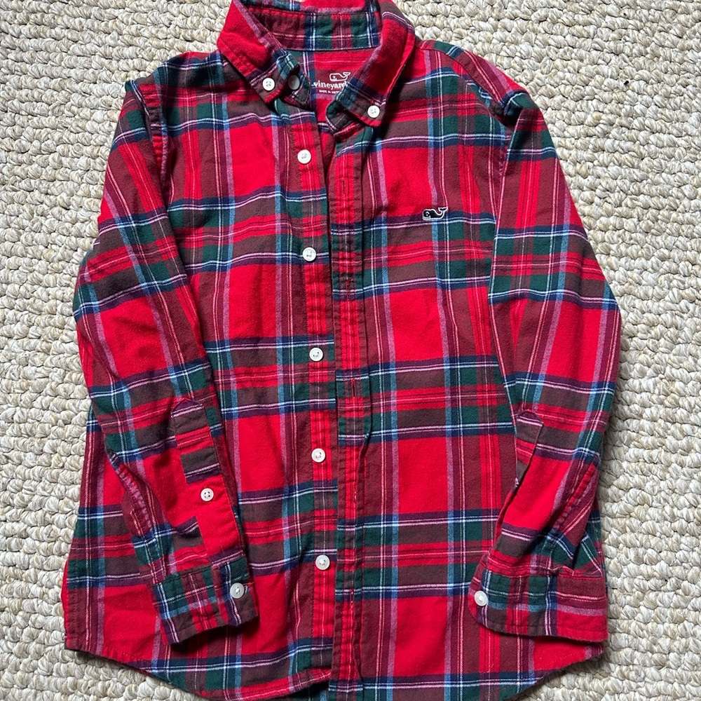 EUC Vineyard Vines Red Tartan flannel shirt boys size 6